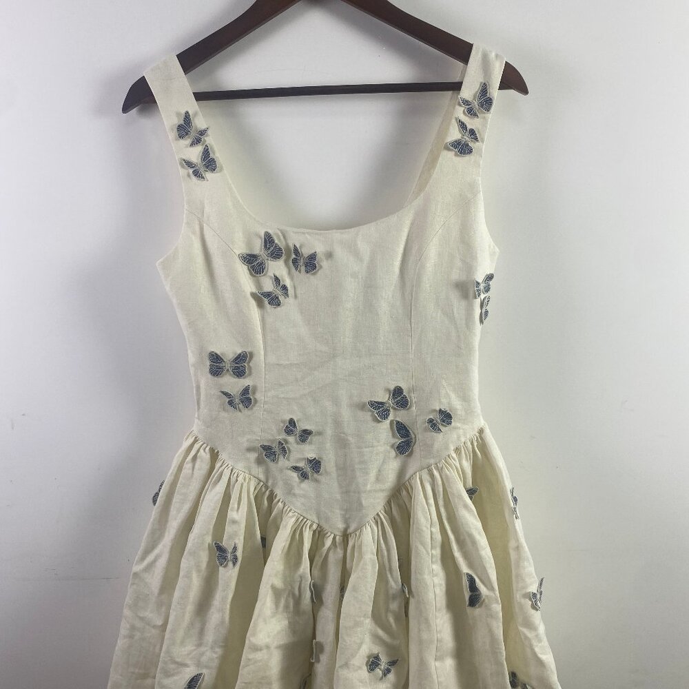 Agua By Agua Bendita Lima Embroidered Butterfly Linen Dress
